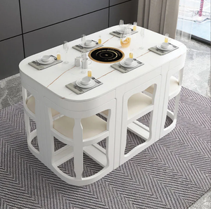 Luxurious Smart Dining Table Set Room Decoration Big White Mable <b>Top</b> Sliding and Chair Dinning Table Upscale Dining Room Dining - Product Image 5