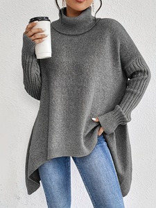 Suéter de Punto Grueso de Cuello Alto y Hombros Caídos, Holgado y Casual para Mujer, Otoño/Invierno - Product Image 2