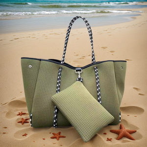 여성용 라지 네오프렌 토트백 - 포켓과 지퍼 파우치가 있는 여행, 직장, 해변용 데일리 디자이너 핸드백 - Product Image 5