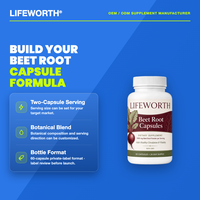 LIFEWORTH Capsules de poudre de racine de betterave sans saveur 1300mg Formule de référence 60 gélules pour 30 jours Complément botanique pour le soutien énergétique