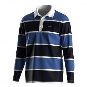 Camisa de Rugby a Rayas de Manga Larga con Cuello Polo para Hombre, Corte Clásico, para Uso Diario y Entrenamiento - Product Image 3