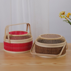 Giỏ đựng đồ đa năng bằng tre đan thủ công, thân thiện với môi trường, kiểu dáng tròn, có tay cầm, dùng để đựng thực phẩm, đóng gói bánh ngọt, trang trí nhà cửa - Product Image 3