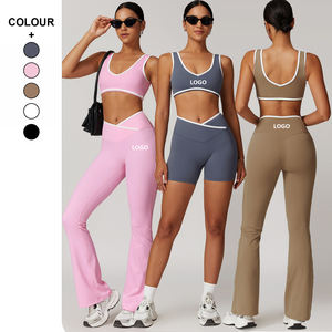 Alta Qualidade Personalizado Pilates <span class=keywords><strong>Yoga</strong></span> Sports Vestuário para Mulheres Active Gym Fitness Workout Gear Alta Cintura Sólida Cruz Workout Set - Product Image 1
