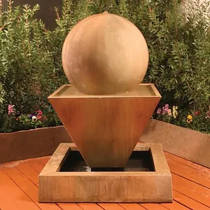 Ornements de jardin Sphère Statue Boule d'eau en acier inoxydable Fontaine ronde en acier corten