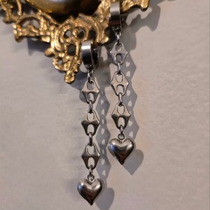 Miaoxiao – boucles d'oreilles en acier inoxydable avec chaîne en forme de cœur et maillons en diamant, bijoux à la mode pour femmes et hommes, accessoire de piercing - Product Image 1