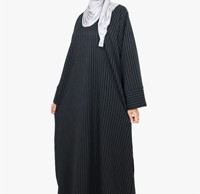 Robe Courte Rayée d'Été AliExpress LR569 pour Femme, Kimono Abaya Modeste Musulmane, Robe Intérieure Hijab pour Dubaï et le Moyen-Orient