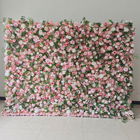 Prix d'usine Nouvelle Décoration Murale Florale Moderne Rose et Vertes Feuilles 2,4 m x 2,4 m Faite à la Main Artificielle pour Baby Shower