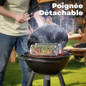 Panier de barbecue rond en acier inoxydable 304 avec roulettes pour grillades en extérieur - Nouveauté 2025 - Product Image 4