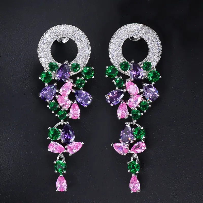 Orecchini di lusso di alta qualità personalizzati di fabbrica orecchini di zirconi placcati in oro di rame di alta qualità orecchini colorati
