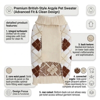 Pull pour chien beige marron à motif Argyle, pull chaud à col roulé pour animaux de compagnie avec poches pour chiens de petite et moyenne taille, style preppy classique