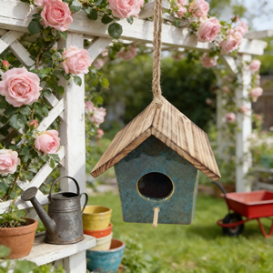 Nichoir rustique en céramique et bois - Décoration de jardin suspendue pour <span class=keywords><strong>espaces</strong></span> extérieurs - Product Image 1