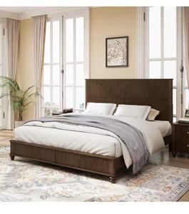Modern Solid Wood Platform <strong>Bed</strong> <strong>Frame</strong> With Tall Headboard and Slat Support for Bedroom Furniture No Box Spring Needed <strong>King</strong> Size - Product Image 1