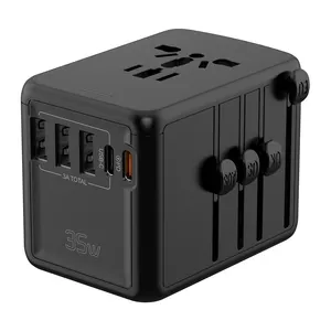 Adaptador de enchufe de viaje Universal, 3 puertos USB, 2 puertos USB C, PD, 35W, UK, UE, EE. UU., AU, novedad