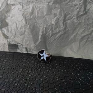 Luna Pentáculo dos tonos negro y azul esmalte Unisex anillo <span class=keywords><strong>de</strong></span> acero inoxidable moda Bijoux - Product Image 4