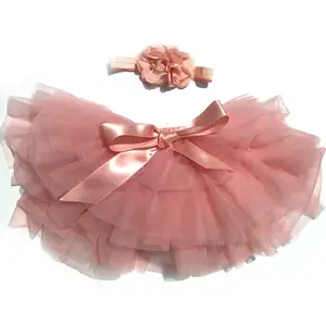 Tulle Rok Tutu Bayi Perempuan, Rok Tutu Warna-warni Bayi Perempuan Baru Lahir, dengan Pita Adn Bandana untuk Anak-anak 2 Buah