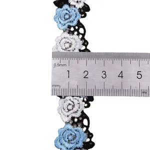 Dentelle française multicolore écologique en polyester, broderie de fleurs roses, accessoires pour vêtements, artisanat domestique, dentelle soluble dans l'eau de 4 cm - Product Image 4
