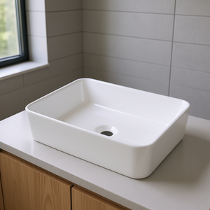 Vasque de salle de bain rectangulaire en céramique blanche 19x15 pouces à poser sur le plan, design minimaliste - Product Image 2