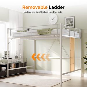 <span class=keywords><strong>Letto</strong></span> a <span class=keywords><strong>Soppalco</strong></span> con Scale Piatte per Bambini e Adulti, <span class=keywords><strong>Letto</strong></span> <span class=keywords><strong>Singolo</strong></span> Salvaspazio in Metallo, Non Richiede Box Spring, Grigio - Product Image 6