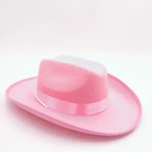 Novo Design Personalizado Aba Larga Rosa Adulto Ajustável Nenhum Tecido Tecido Cowboy Hat