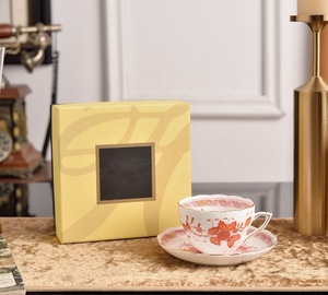 Classic Style Green Leaf Eco-Friendly Bone China Tea <b>Cup</b> <b>Set</b> and Saucers for Afternoon Tea and Hotels Gift - Product Image 4