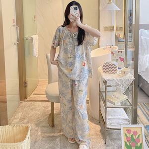 Stampa alla moda pantaloni lunghi a manica corta in stile morbido e comodo in Rayon 2 pezzi pigiami in bambù <span class=keywords><strong>viscosa</strong></span> da esterno - Product Image 4