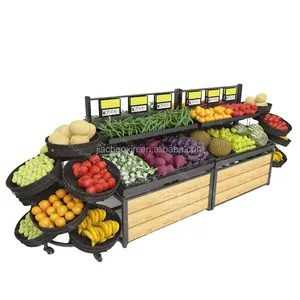 Rak Display Sayur dan Buah Segar Supermarket, Rak Gondola Berdiri Buah dan Sayuran
