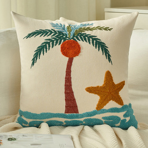 Algodón bordado océano <span class=keywords><strong>Coco</strong></span> árbol <span class=keywords><strong>cangrejo</strong></span> tiro 17,7*17,7 pulgadas almohada decorativa fundas de cojines - Product Image 6