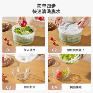 Vegetable Dehydrator Spin Dryer Manual Washing Basin Fruit <b>Drain</b> <b>Basket</b> Kitchen Salad Set Large Capacity Plastic 2 Pieces - Product Image 3