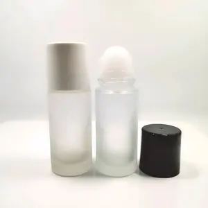 批发50毫升圆形透明磨砂精油珠瓶按摩玻璃瓶滚轮瓶