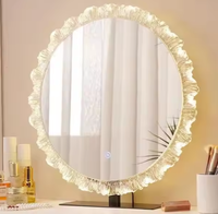 Miroir de courtoisie rond avec cadre à volants et bordure florale en tissu, miroir de maquillage sur pied pour la décoration de chambre et de salle de bain, vente en gros