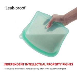 Eco Friendly Reusable Stand Pouch Fridge Freezer Fresh LFGB Zip Lock Platinum Silicone Food <b>Bags</b> 1200ml Capacity <b>Foldable</b> Set - Product Image 3