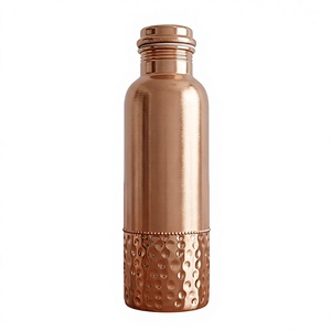 Copper Water Bottle Hammered Finish Screw-On Lid Leakproof Reusable Travel <b>Mug</b> Unisex Luxury Design Single Wall 250ml - Product Image 1