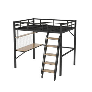 Маленькая квартира, общежитие, железная кровать-ЛОФТ, односпальная или двуспальная, с подкроватным столом, экономия пространства для аренды металлического материала - Product Image 5