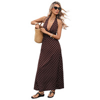 Nouvelle Robe Longue Évasée à Col Halter et Taille Haute, Imprimé Numérique à Pois, Idéale pour les Fêtes, Taille XS - Collection 2026