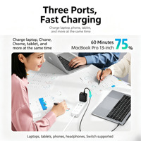 Chargeur mural GaN 65W double Type-C PD QC3.0, chargeur rapide, prise US, adaptateur de voyage compact pour ordinateur portable, smartphone, tablette, écouteurs