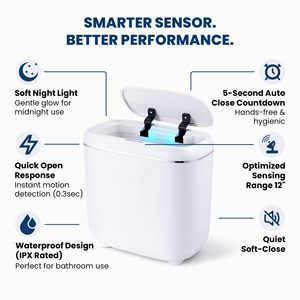 Poubelle intelligente de salle de bain à détection de mouvement automatique en PP ABS, poubelle électrique moderne pour cuisine avec couvercle - Product Image 6