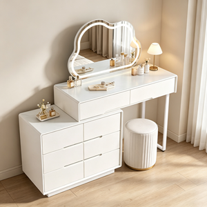 Coiffeuse blanche moderne avec miroir LED Cloud et tiroirs pour chambre à coucher - Product Image 3