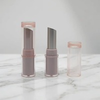 Tube de rouge à lèvres vide Yuecai, transparent, rose champagne, doré à l'intérieur, 2,8 g, tube de baume à lèvres en forme de balle inclinée, conteneur cosmétique, vente en gros