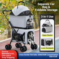 Poussette pour chien pliable de luxe légère à double couche, en matériau ABS écologique, réglable, pour voyages en extérieur