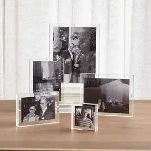 Custom Acrylic Picture Frame Clear Freestanding Double Sided Frameless Magnetic Photo Frames Desktop Display