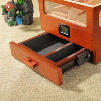 Humidor à cigares en placage de cèdre fait main avec thermomètre, boîte de rangement à 2 niveaux, étui à cigares de bureau personnalisé, boîte cadeau pour cigarettes