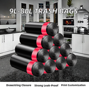 Bolsas de Basura Resistentes y a Prueba de Fugas de 9L a 80L con Cordón, Bolsas de Basura de Plástico PE para Cocina/Oficina, Tamaño Pequeño, Mediano y Grande - Product Image 2