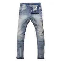 Benutzer definierte italienische Mode Mode Männer Jeans Hellblau Weiß Solid Straight Pants Wash Männer Jeans Hose