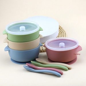 Bol d'alimentation complémentaire en silicone pour bébé OEM ODM avec ventouse puissante, cuillère à alimentation complémentaire avec couvercle et doubles poignées - Product Image 2