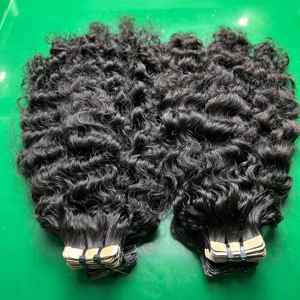 Extensions de cheveux humains bouclés crépus vietnamiens personnalisables, mèches à bandes adhésives, cheveux bruts d'un seul donneur, traités à la vapeur, vente en gros - Product Image 1