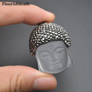Verre sculpté tête de <span class=keywords><strong>bouddha</strong></span> laiton métal <span class=keywords><strong>argent</strong></span> plaqué pendentifs porte-bonheur pour femme hommes bijoux fabrication de colliers - Product Image 5