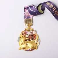 Medali Ukiran Emas Kualitas Tinggi 3D Zodiak Cina, Kuda Rusa Harimau Singa Ular Medali dan Trofi