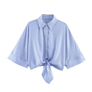 Chemisier court ample à nœud sur le devant et manches larges pour femme, coupe décontractée et carrée, manches courtes, style vintage, personnalisé 2026, OEM/ODM par usine chinoise - Product Image 2