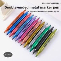 Marqueur double tête en plastique 12 couleurs, pointe souple, stylo de peinture métallique, pour peinture et graffiti, cadeau de vacances, fluorescent, en boîte