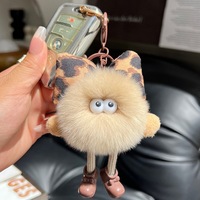 Breloque en fausse fourrure de lapin Rex, motif boule de charbon, douce, écologique, mignonne, imprimé animal, nœud, pendentif moelleux, porte-clés, ornement de sac en peluche